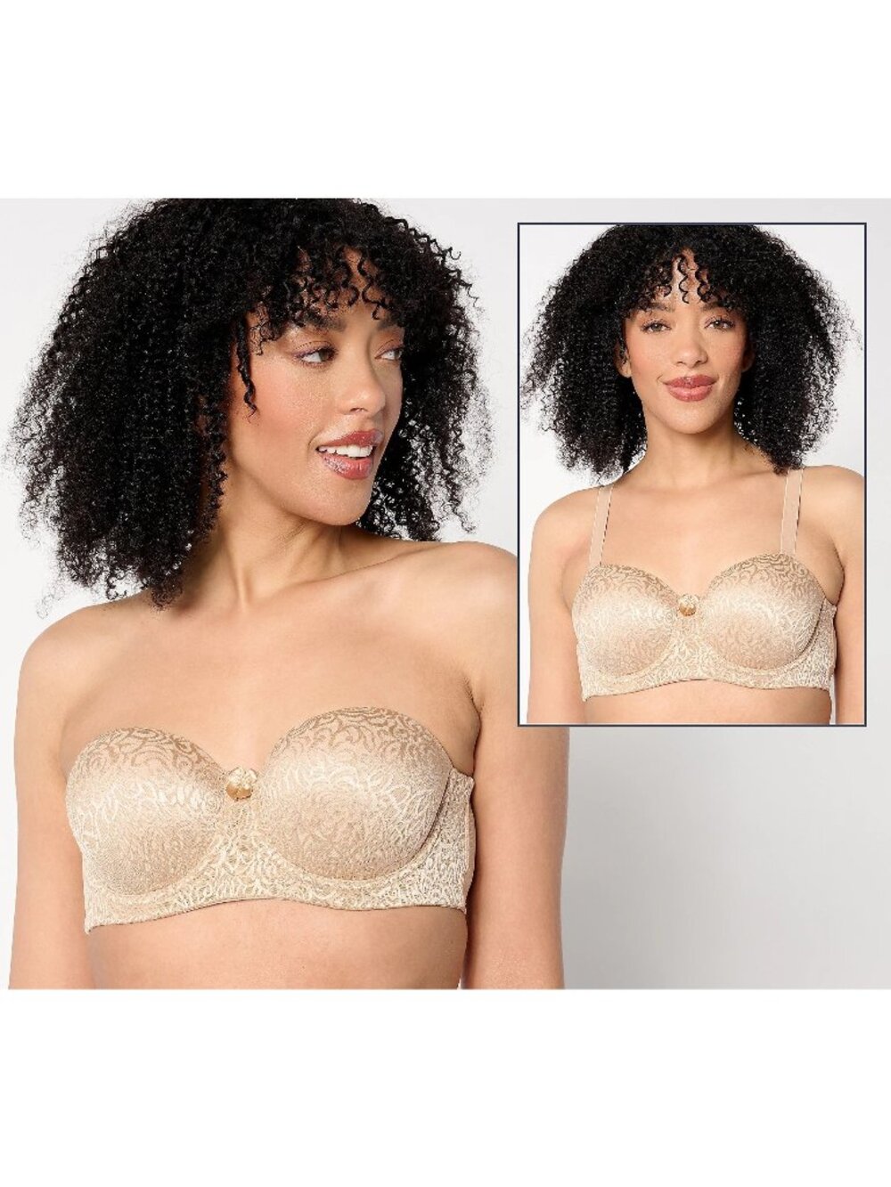 Breezies Bra Size 42C Wild Rose Lace Strapless Underwire Warm Beige NEW
